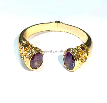 Revestimento de Brass Bracelet Bracelets Cuff Jewelry Garnet Stones Silver Jewelry Glitter CZ