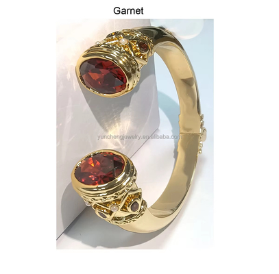 Revestimento de Brass Bracelet Bracelets Cuff Jewelry Garnet Stones Silver Jewelry Glitter CZ