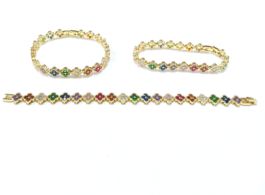 Rainbow Brass Gold Tenis Bracelet OEM ODM Cubic Zirconia Tenis Bracelet