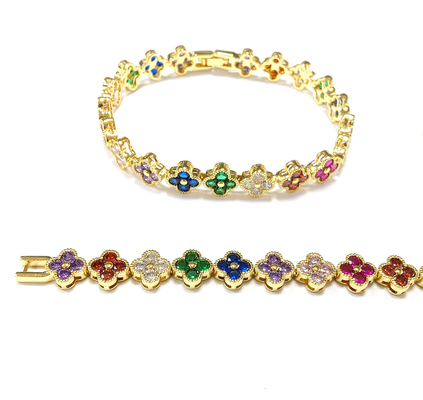 Rainbow Brass Gold Tenis Bracelet OEM ODM Cubic Zirconia Tenis Bracelet