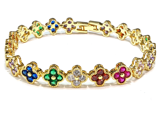 Rainbow Brass Gold Tenis Bracelet OEM ODM Cubic Zirconia Tenis Bracelet