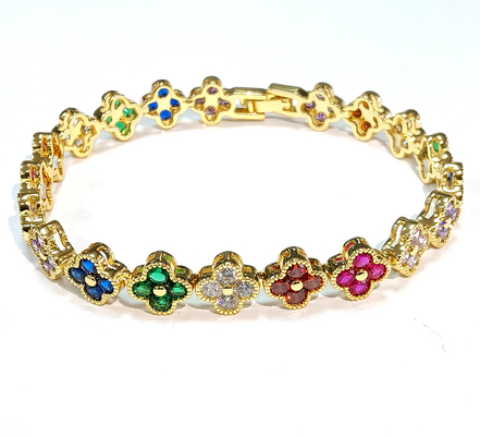 Rainbow Brass Gold Tenis Bracelet OEM ODM Cubic Zirconia Tenis Bracelet