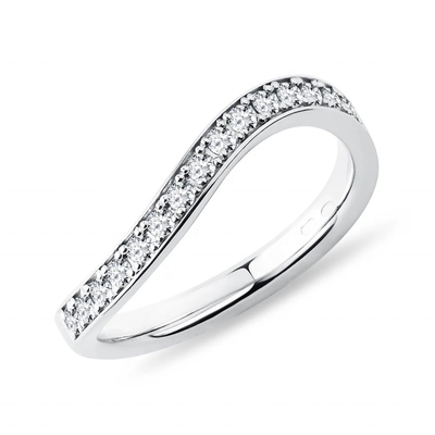 925 Sterling Silver White Gold Diamond CZ Wave Ring para Mulheres