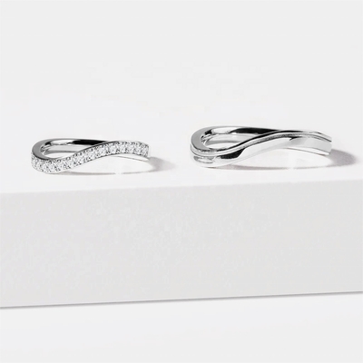 925 Sterling Silver White Gold Diamond CZ Wave Ring para Mulheres