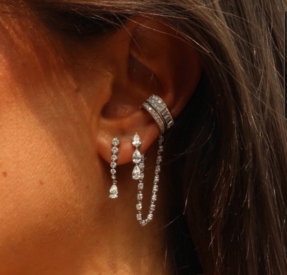 925 Sterling Silver White Pear Drop Cubic Zircon Earrings para as necessidades do cliente