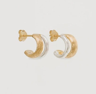18K de ouro e ouro branco Shield Hoops brincos de orelhas para mulheres