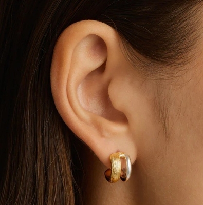 18K de ouro e ouro branco Shield Hoops brincos de orelhas para mulheres