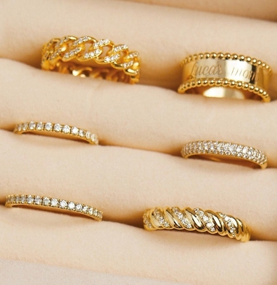 Twist Clássico 925 Prata Esterlina Anel Feminino Jóias Revestidas Com Ouro 18K