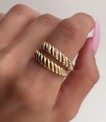 Twist Clássico 925 Prata Esterlina Anel Feminino Jóias Revestidas Com Ouro 18K