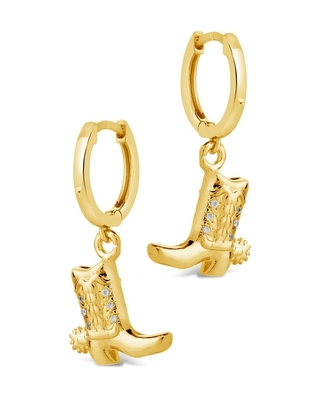 Botas de Cowboy Micro Delicado Brass Drop Brincos Brancos CZ Pedra Brass Dangle Brincos