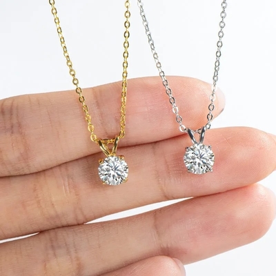 Pendente de prata de 925 esterlinhas para meninas 18K ouro amarelo de corte redondo