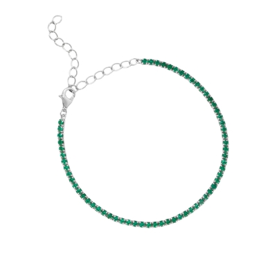 Prateado em ouro branco de maio aniversário esmeralda cúbico zircão bracelete de cadeia de tênis ajustável