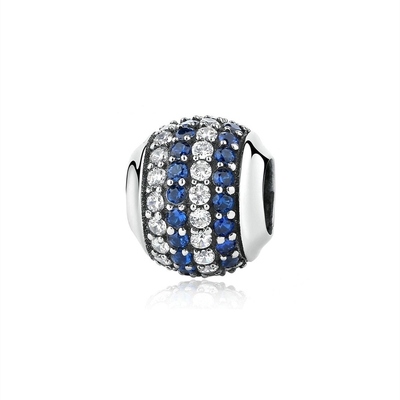 Moda Branco e Azul CZ 925 Prata Esterlina