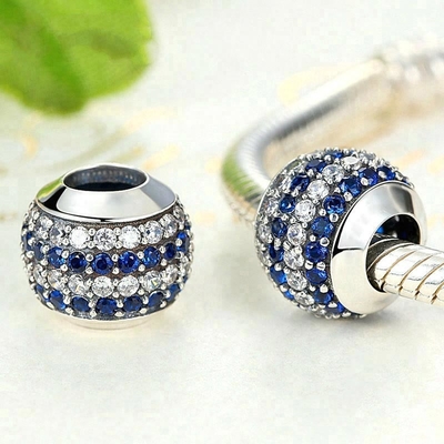 Moda Branco e Azul CZ 925 Prata Esterlina