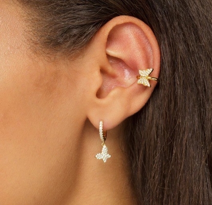 18K Prateado de Ouro Borboleta pulseira com Micron Pave Branco CZ Moda Mulheres Joias