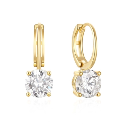 925 Sterling Silver Chegou 18K Gold Plated Solitaire Branco Cubico Zircon Huggies Brincos