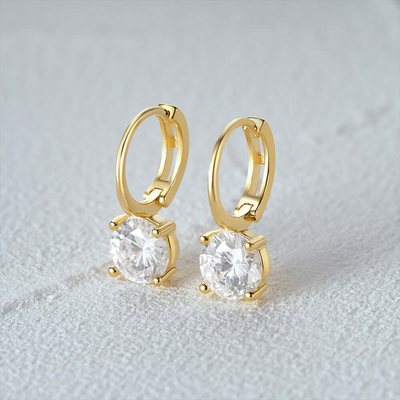 925 Sterling Silver Chegou 18K Gold Plated Solitaire Branco Cubico Zircon Huggies Brincos