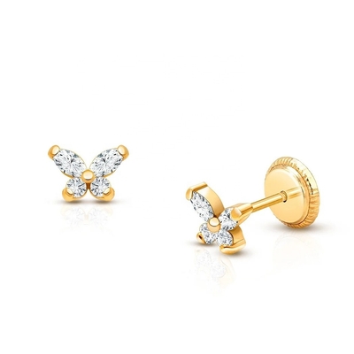 Tipo religioso Nenhum 925 Sterling Silver Butterfly Stud brincos com 18K ouro revestido