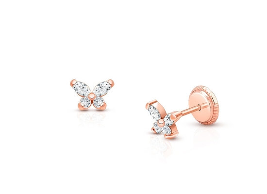 Tipo religioso Nenhum 925 Sterling Silver Butterfly Stud brincos com 18K ouro revestido