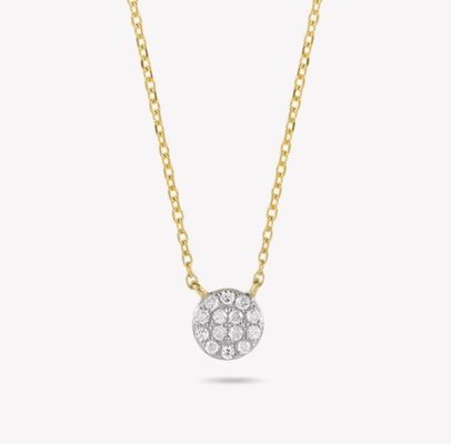 Minúsculo colar de diamantes CZ em forma de disco 18K revestido de ouro para meninas em estilo clássico