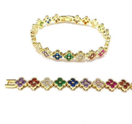 Perla de Água Fresca CZ Pedras Pulseiras de tênis revestidas Jóias personalizadas Arco-íris ouro cobre latão para mulheres