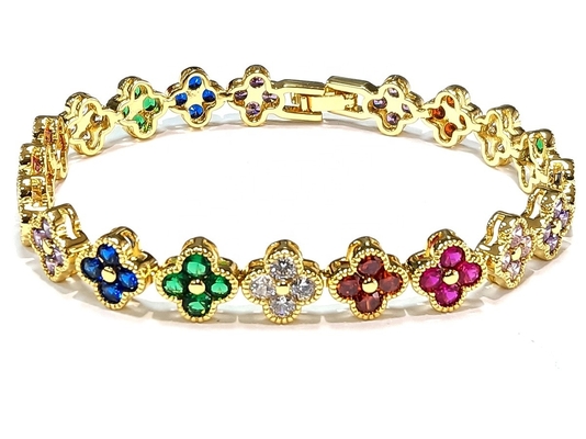 Perla de Água Fresca CZ Pedras Pulseiras de tênis revestidas Jóias personalizadas Arco-íris ouro cobre latão para mulheres