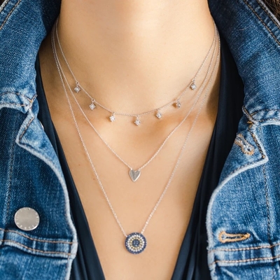 Colar azul e branco CZ Círculo em forma de prata esterlina 925 para olhar impressionante meninas