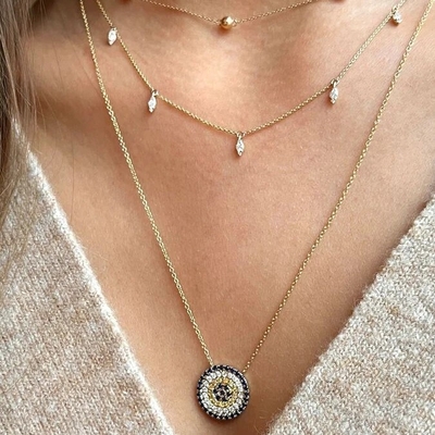Colar azul e branco CZ Círculo em forma de prata esterlina 925 para olhar impressionante meninas