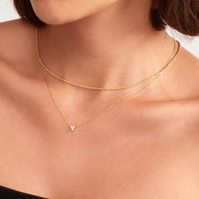 Pendente de Zircon de Ouro 18K Cadeia de Prata Trio Diamante Cubico Colar de Zircon