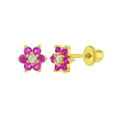 5MM 18k orelhas de bebê de flores douradas Perfeito presente para crianças em 925 Sterling Silver