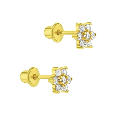 5MM 18k orelhas de bebê de flores douradas Perfeito presente para crianças em 925 Sterling Silver