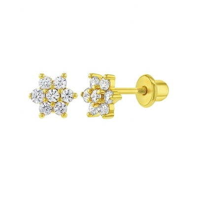 5MM 18k orelhas de bebê de flores douradas Perfeito presente para crianças em 925 Sterling Silver