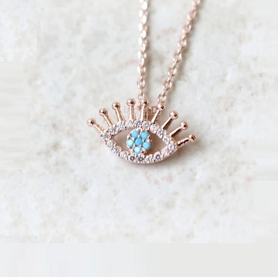 925 Sterling Silver Micro Pave Clear CZ e Turquesa Malos Olhos Pendente Colar Colar