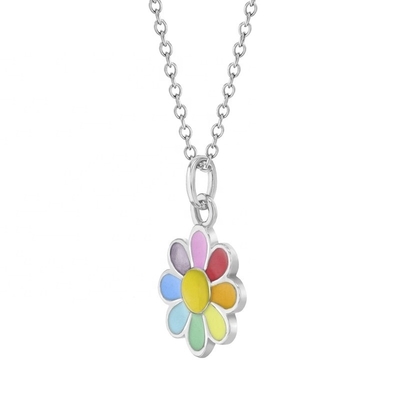 925 Sterling Silver Rainbow Enamel Daisy Pendant Necklaces para Crianças e Meninas