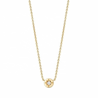 Colar de ouro 925 Sterling Silver Starburst Diamante Disco Pendente para uso diário