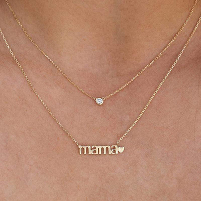 26mm 18K Colar de ouro MAMA Colar de coração para o Dia das Mulheres