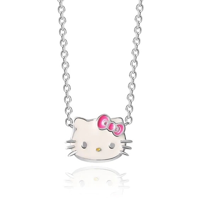Pink White Enamel Hello Kitty Sterling Silver Pendant Revestimento de Rodio