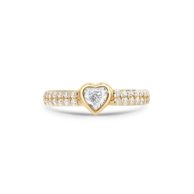 14K Gold Double Row Pave Diamond Heart-Shaped Engagement Ring Size 5-10 with AAA CZ Stone