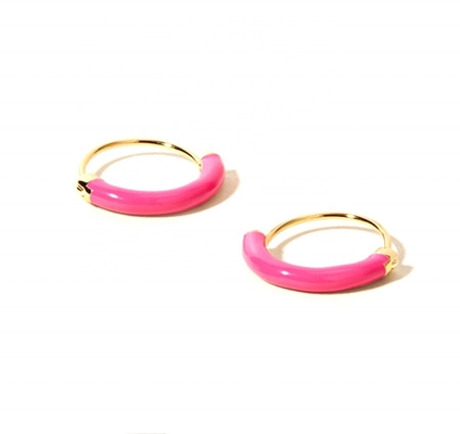 925 brincos de prata esterlina 18mm Dia Hoops com esmalte rosa quente e 18K ouro