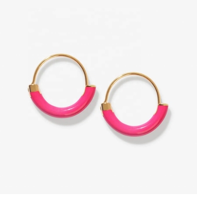 925 brincos de prata esterlina 18mm Dia Hoops com esmalte rosa quente e 18K ouro