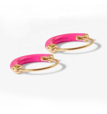 925 brincos de prata esterlina 18mm Dia Hoops com esmalte rosa quente e 18K ouro