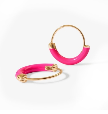 925 brincos de prata esterlina 18mm Dia Hoops com esmalte rosa quente e 18K ouro