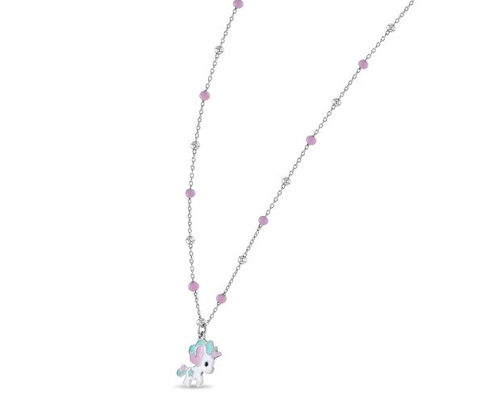 Cadeirinhos Enamel Unicorn Pendente Necklace 925 Sterling Prata Branca Ouro Revestido