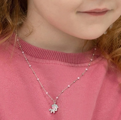 Cadeirinhos Enamel Unicorn Pendente Necklace 925 Sterling Prata Branca Ouro Revestido