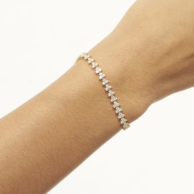 Designer 18K Ouro 925 Sterling Prata Flor Encanto Mulheres Pulseira de tênis com ZIRCON