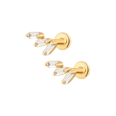 Triple White Cubic Zircon Threaded Flat Back 925 Sterling Silver Earrings Expedição Express