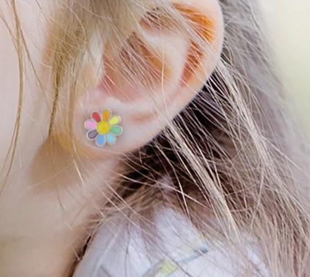 925 Sterling Silver Enamel Colorido Princesa Finíssima Flor Stud Brinco Para Presentes Menina