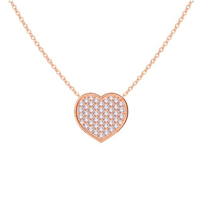 18 &quot;Cadeia comprimento de corte redondo Diamante 925 Sterling Prata Coração Pendente Colar para mulheres
