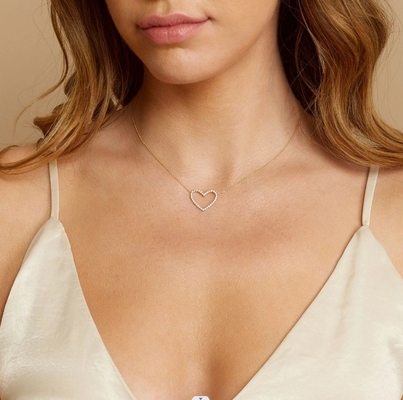 925 Sterling Silver Pave Diamond Love Necklace para Namorada