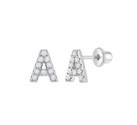Brincos de letra CZ Branco Micron Pave Brincos de letra personalizados
